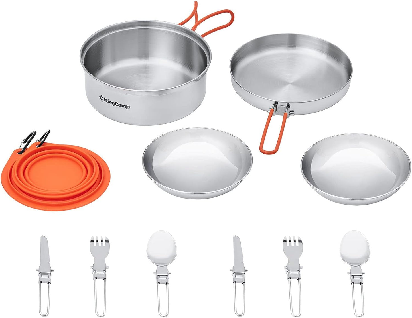 Stainless Steel Camping Cookware Set Open Fire Cookware Backpacking Cooking Mess Kit Lightweight Camping Pots and Pans with Plates and Bowls Kit Hiking Cooking Gear 17/25PCS for 2-3 Person