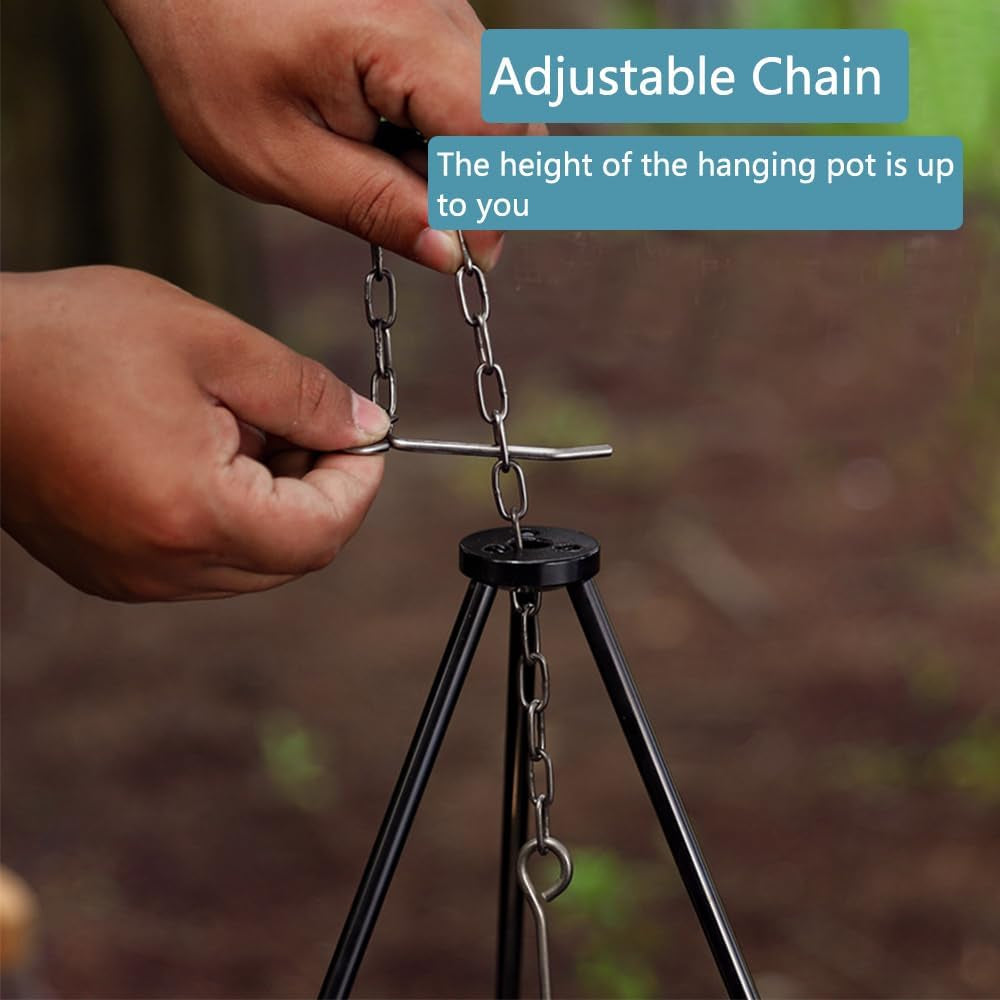 31.5" Camping Tripod 3 Sections Aluminum Telescopic Campfire Tripods Portable Outdoor Cooking Tripod with Adjustable Suspension Chain and Carrying Bag for Camping(Black)