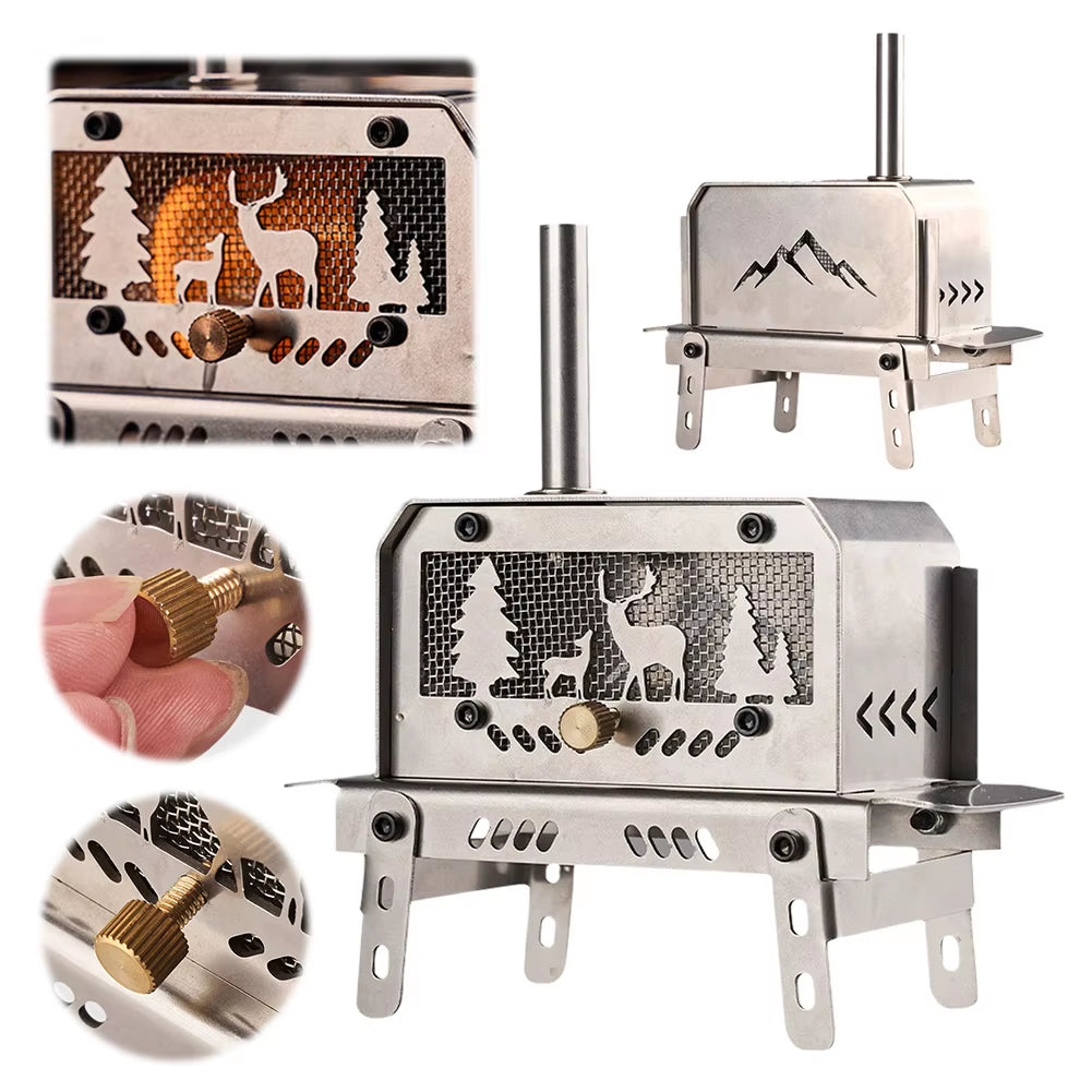 Portable Mini Folding Charcoal Stove Stainless Steel Outdoor Fire Pit Heater, Detachable Wood Burner for Camping​
