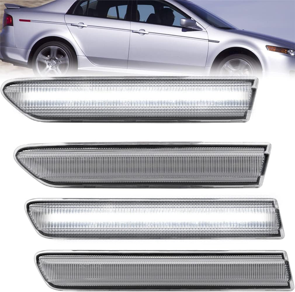 Front/Rear LED Side Marker Lights for 2004 2005 2006 2007 2008 Ac-Ura TL Clear Lens Left Right White LED Sidemarker Turn Signal Light Lamps Parking Light