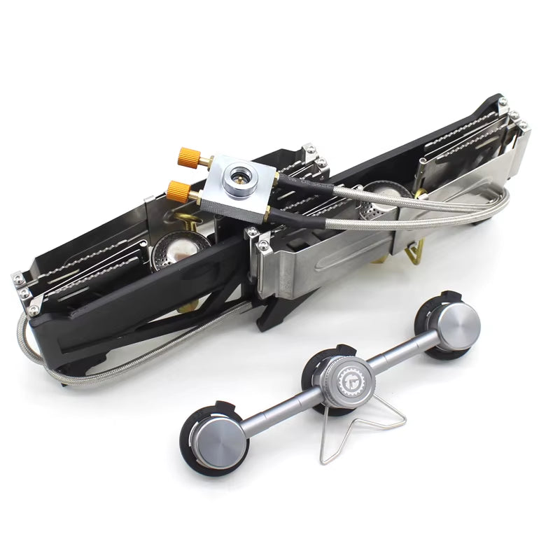BRS-32 Double Head Gas Stove Portable Outdoor Camping Furnace Fire Switch Free Adjustable Control Cookware Set