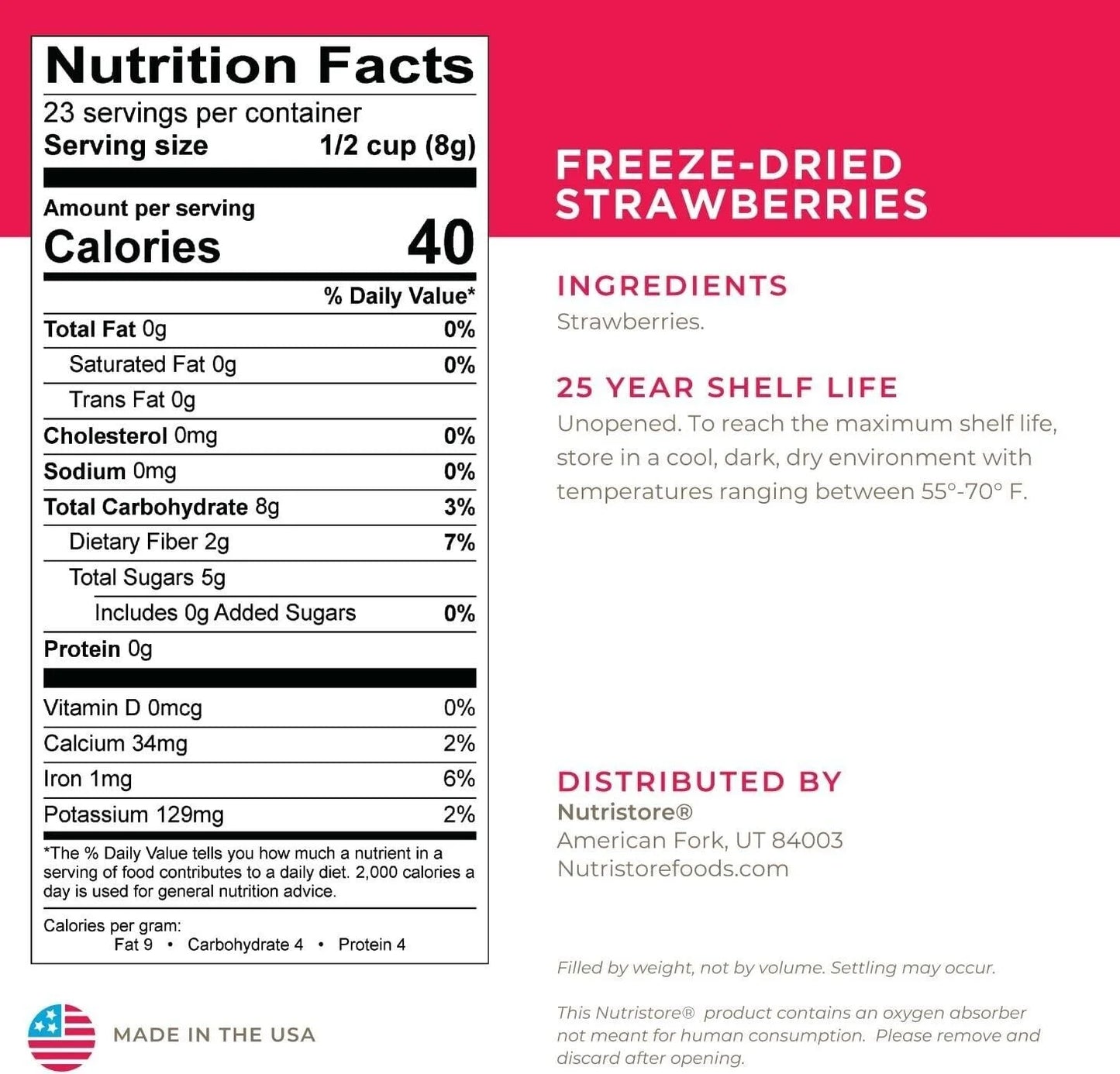 Freeze Dried Strawberries Emergency Camping Survival Food 6.5Oz /Can- Pack of 4 Cans