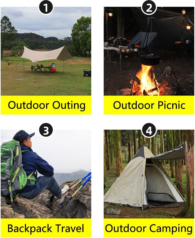 31.5" Camping Tripod 3 Sections Aluminum Telescopic Campfire Tripods Portable Outdoor Cooking Tripod with Adjustable Suspension Chain and Carrying Bag for Camping(Black)