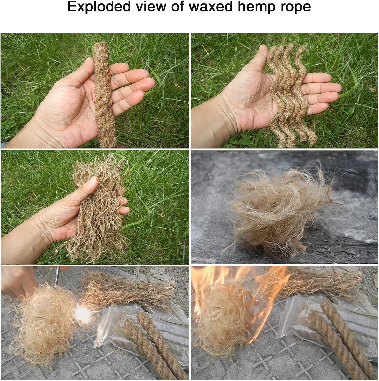 100% Windproof, Rainproof and Moisture- Emergency Survival Tool Kits| Long-Lasting Fire Starters for Campfires| Camping Cooking Kindling Tinder| Fire Rope Hemp Core| Unlimited Shelf Life