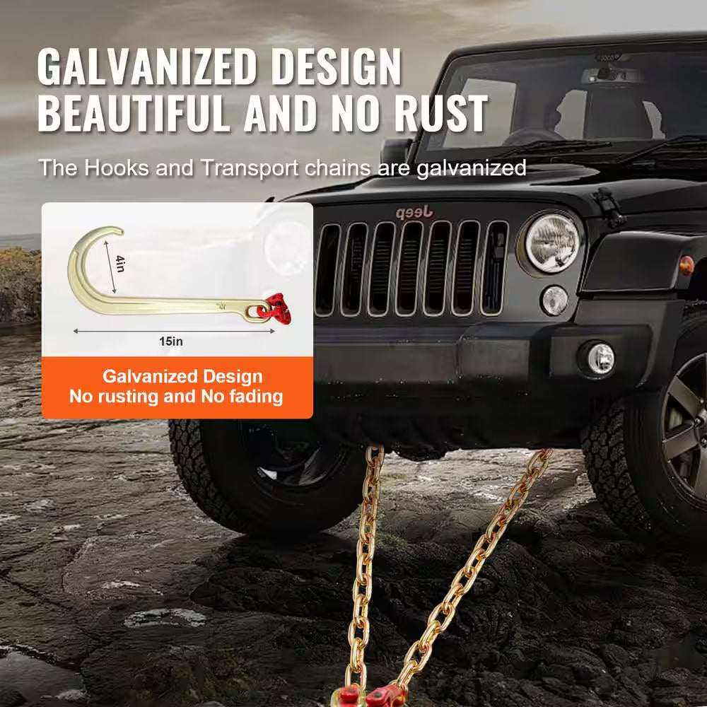 G80 V Bridle Chain, 3/8 In. Towing Chain Bridle J Hooks, T Hooks and Grab Hooks, Chain with 7800 Lbs.