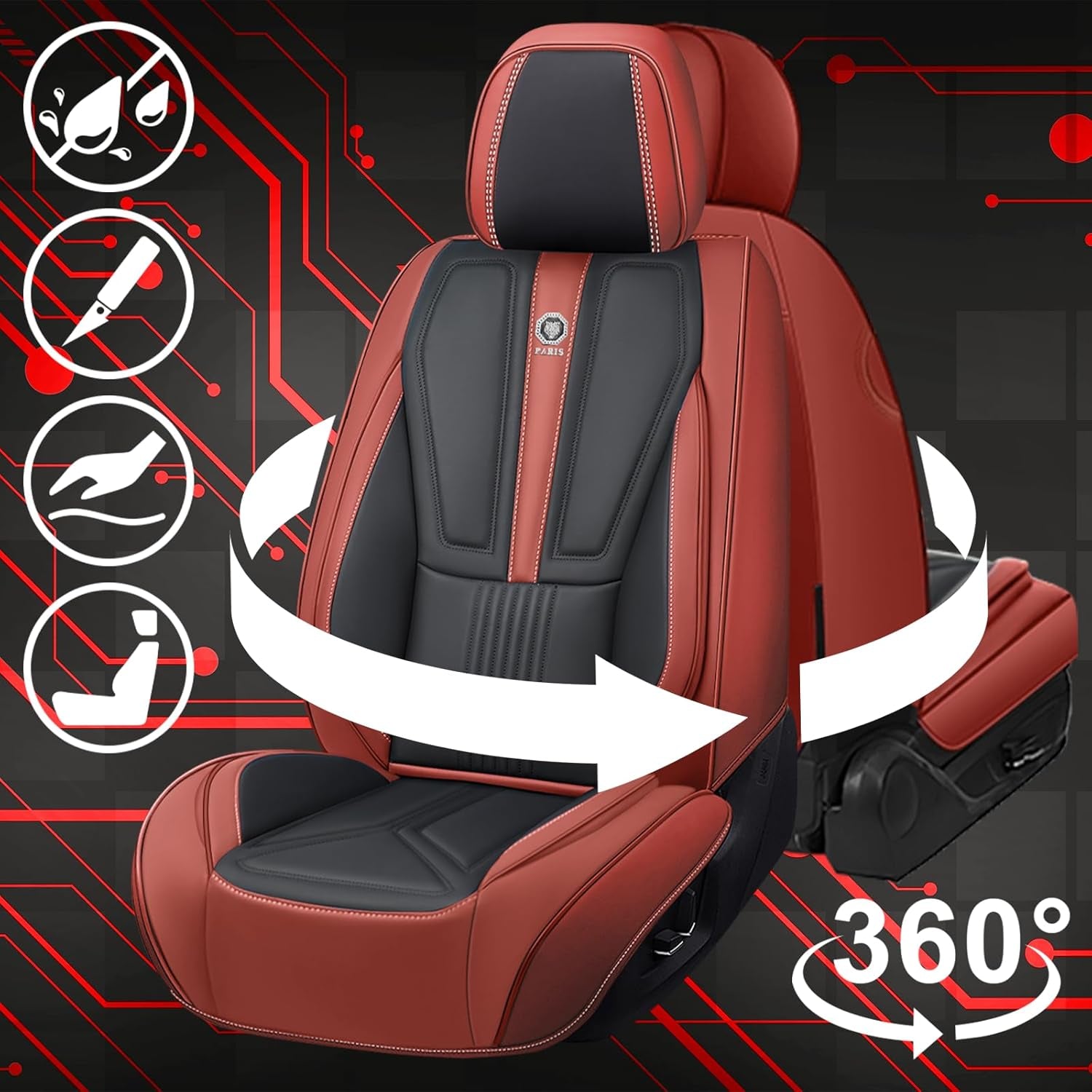Front Seat Covers for Acura MDX 2001-2025, Premium Car Seat Protectors,Waterproof Non-Slip Seat Cushion,Luxury Automotive Interior Accessories Covers(2 Front Set, Black-Red)