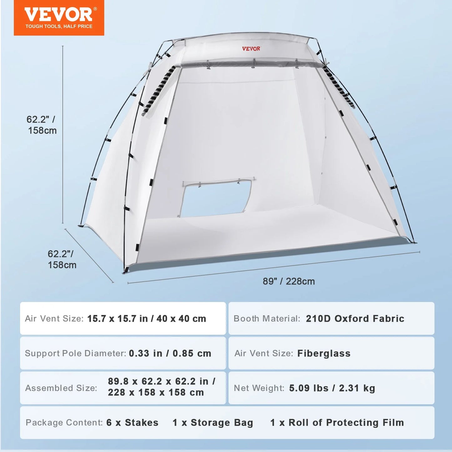 VEVOR Portable Paint Booth, Larger Spray Paint Tent with Built-In Floor & Mesh Screen, Painting Tent Station for Furniture DIY Hobby Tool, 7.5X5.2X5.2Ft Spray Paint Shelter