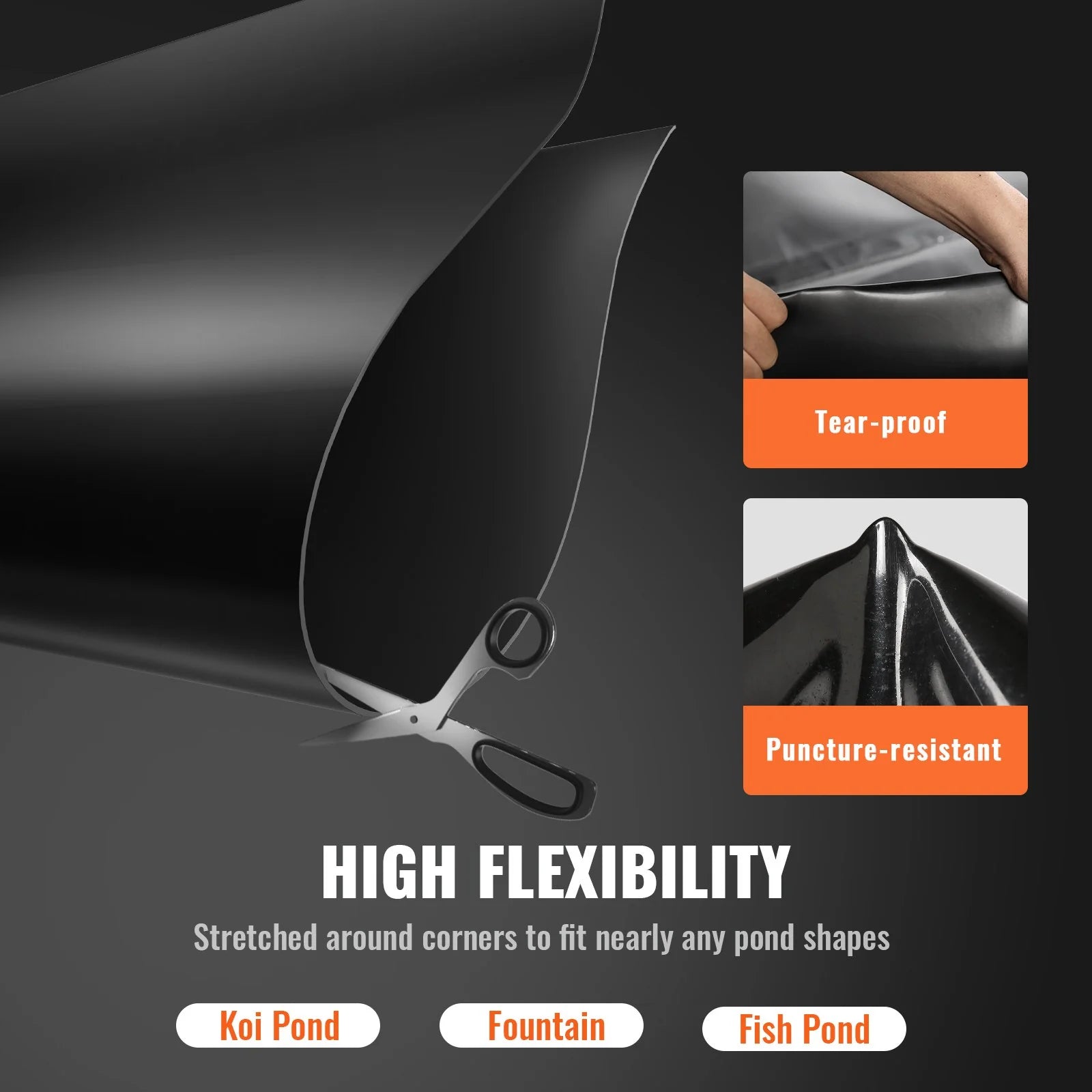 VEVOR Pond Liner, 10 X 13 Ft 20 Mil Thickness, Pliable LLDPE Material Pond Skins, Easy Cutting Underlayment for Fish or Koi Ponds, Water Features, Waterfall Base , Fountains, Water Gardens, Black