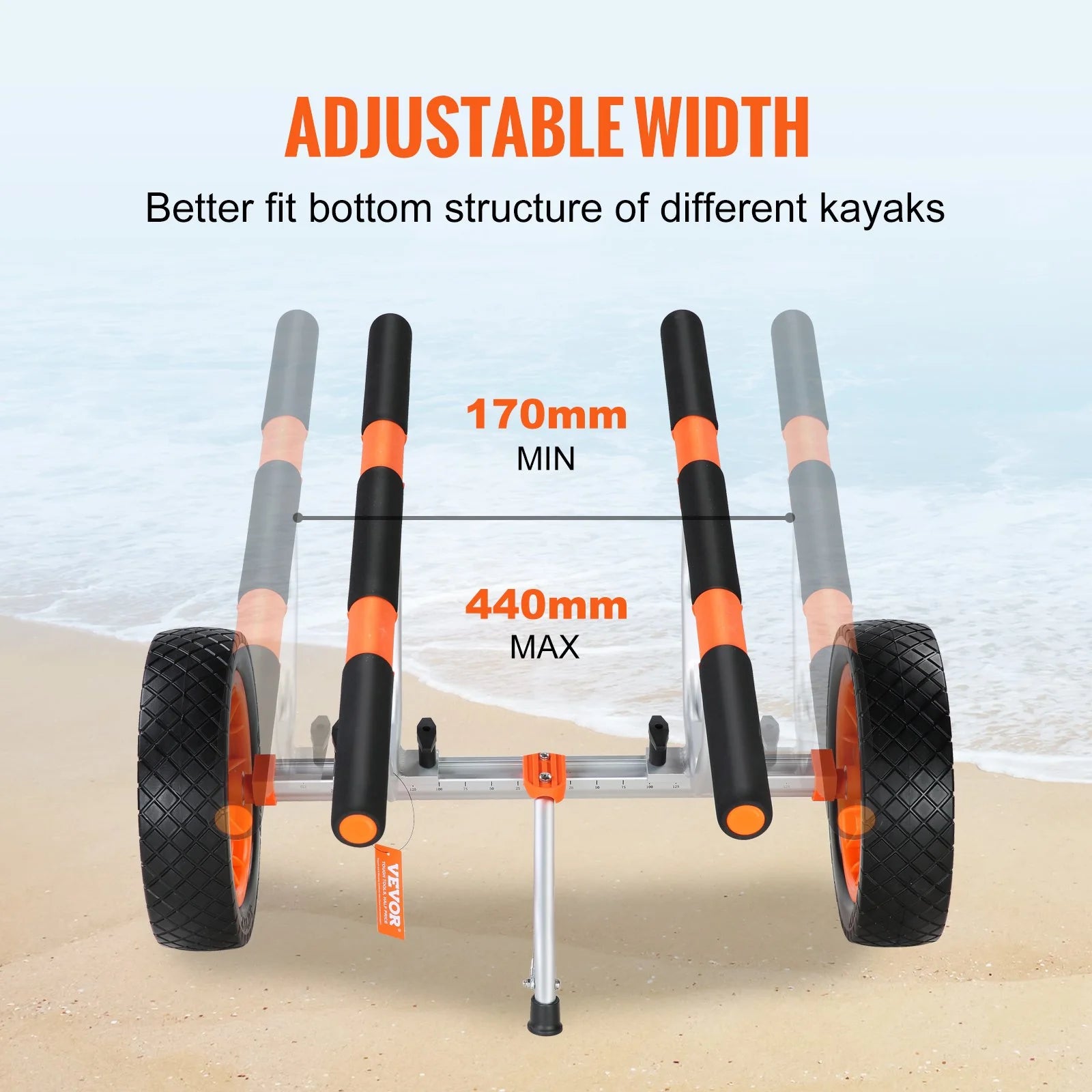 VEVOR Heavy Duty Kayak Cart, 450Lbs Load Capacity, Detachable Canoe Trolley Cart with 12'' Solid Tires, Adjustable Width & Nonslip Support Foot, for Kayaks Canoes Paddleboards Float Mats Jon Boats