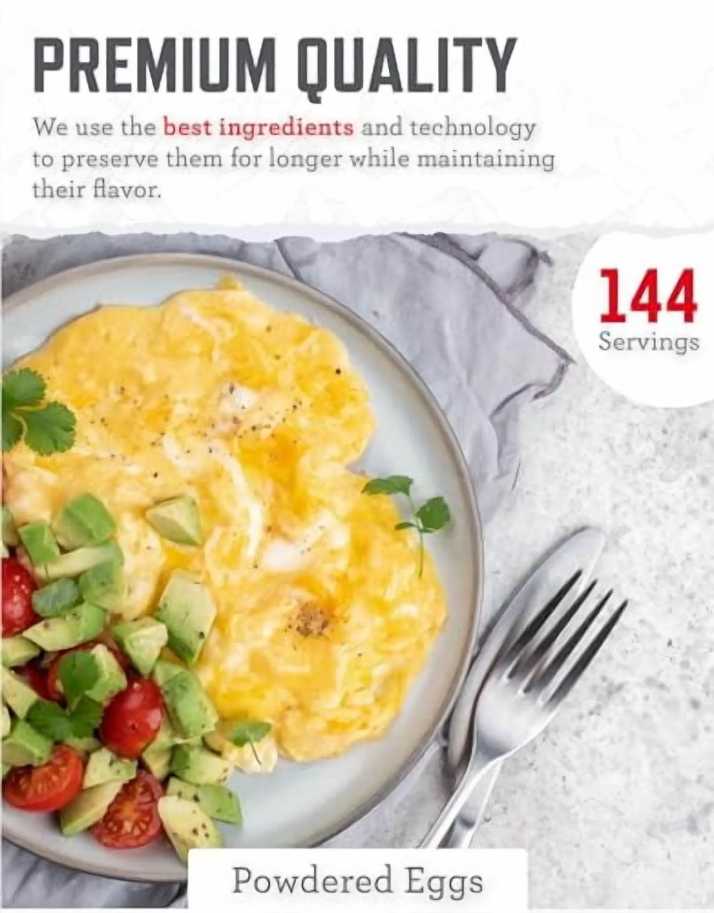 Long Term Meal - Powdered Eggs Bucket, 144 Servings, Emergency Food for Hiking & Camping, 25 Year Shelf Life