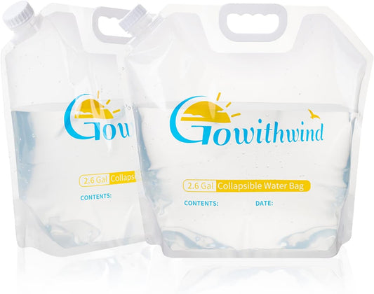 Collapsible Water Storage Container Bag, 2×2.6 Gallon Water Jugs, BPA Free Food Grade Plastic Bladder for Emergency Camping Hiking Backpack, No-Leak Freezable Foldable Water Bottles