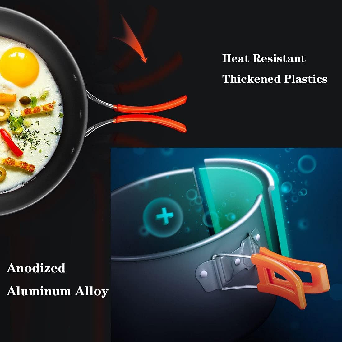 Camping Cookware Kettle Mess Kit - Camping Cooking Set Stainless Steel 18/8 Plates Cup with Lids &Sleeves Cutlery - Camping Pots and Pans Set - Backpacking Gear Camp Accessories Equipment