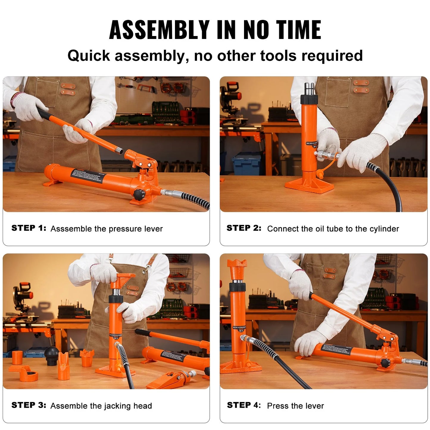 VEVOR 4 Ton/8800 LBS Porta Power, Portable Hydraulic Ram with 3.9 Ft/1.2 M Oil Hose, Auto Body Frame Repair Kit with Storage Case for Car Repair, Truck, Farm