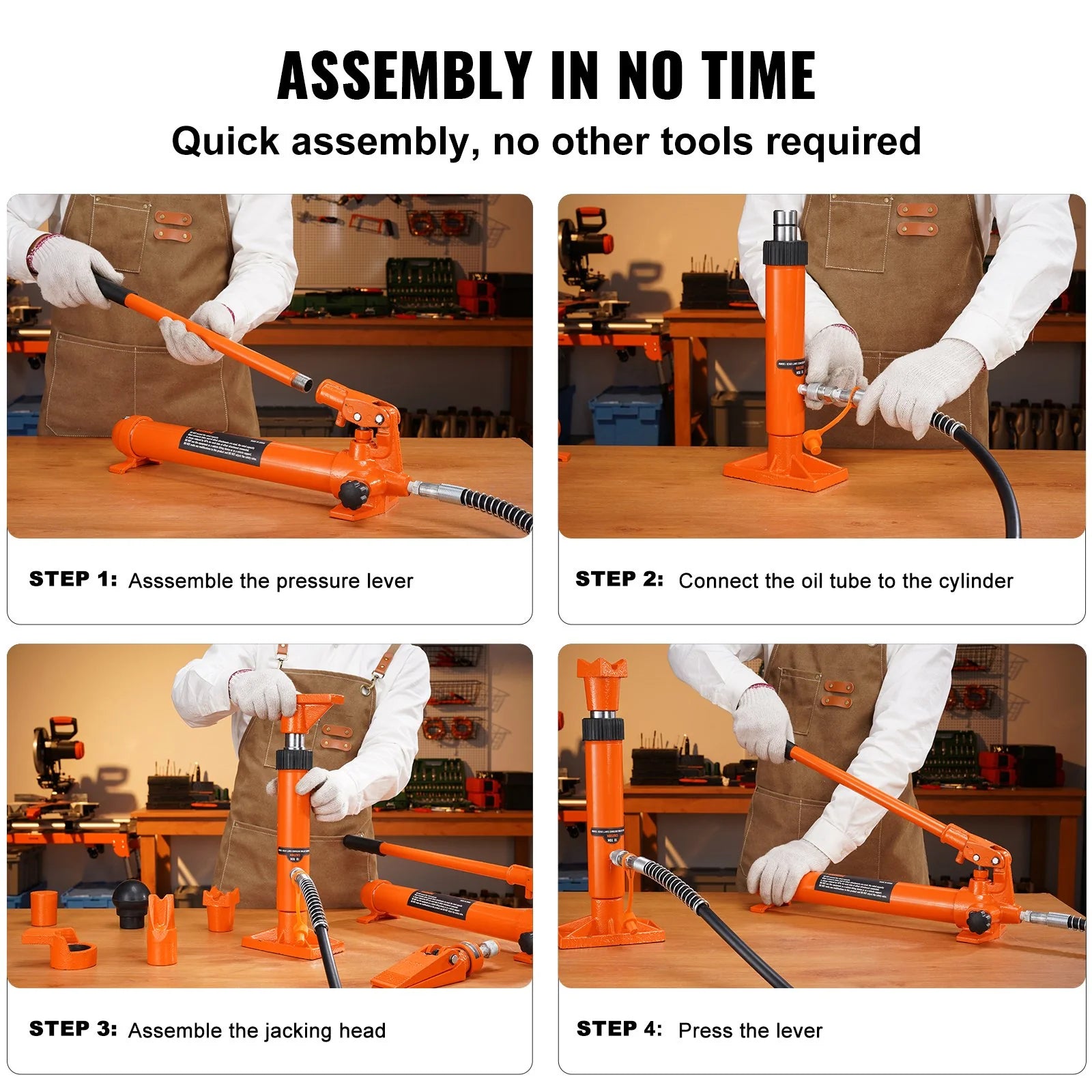 VEVOR 4 Ton/8800 LBS Porta Power, Portable Hydraulic Ram with 3.9 Ft/1.2 M Oil Hose, Auto Body Frame Repair Kit with Storage Case for Car Repair, Truck, Farm