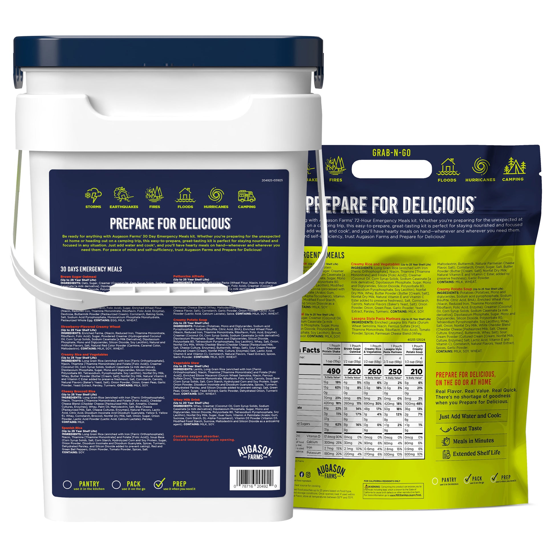 Deluxe 30-Day Emergency Food Supply 5-Gallon Survival Food with 72-Hour Be Ready “On-The-Go” Kit (212 Total Servings)