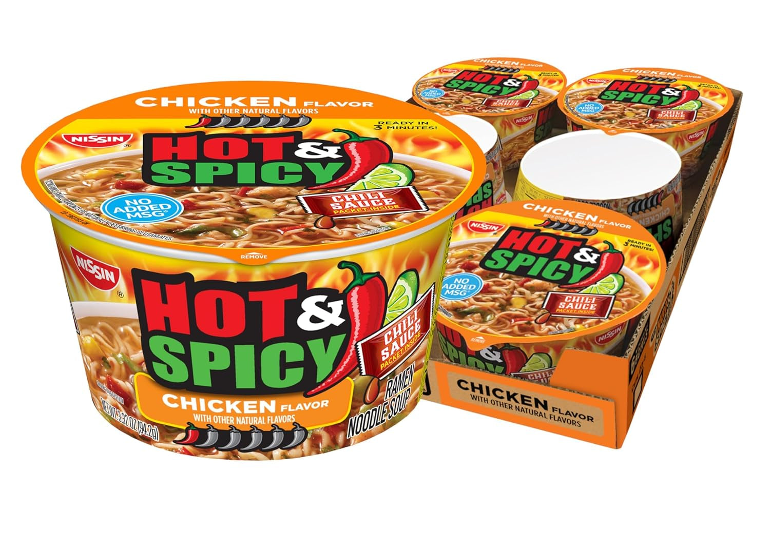 Hot & Spicy Ramen Noodle Soup, Chicken, 3.32 Ounce (Pack of 6)