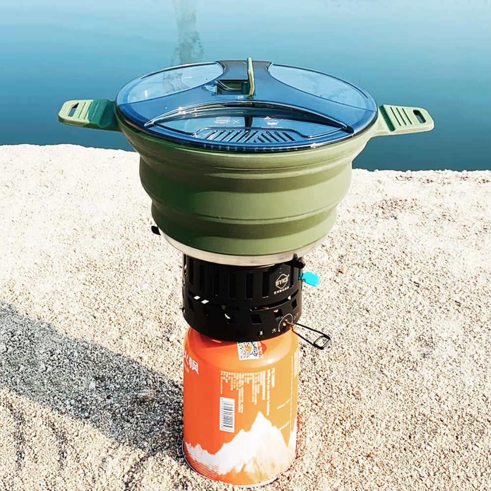 Foldable Portable Camping Cook Pot Saving Space Open Fire Coffee Pot Heat Resistant with Handle for Hiking Backpacking Tableware