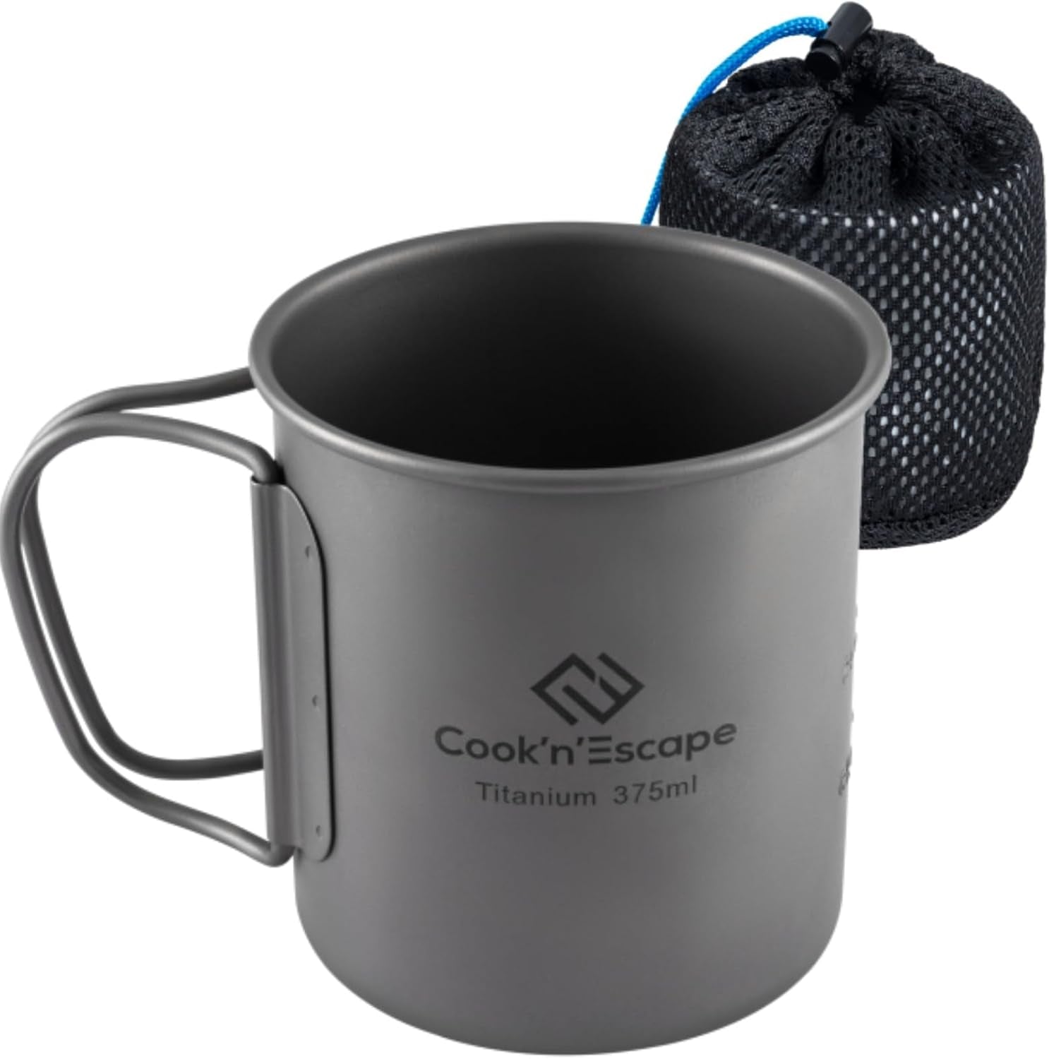375Ml Camping Mug, Small Titanium Cup with Lightweight Backpacking Coffee Mug Foldable Handle for Outdoor Hiking Picnic Open Fire Cooking