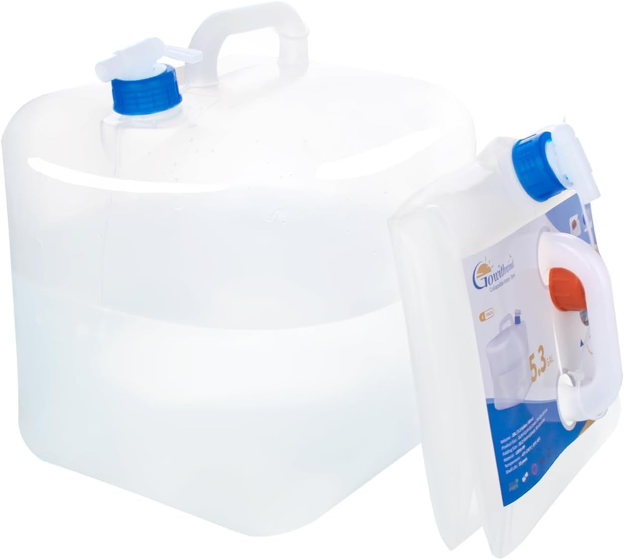 Collapsible Water Container Jug, 5.3 Gallon BPA Free Water Storage Carrier with Spigot, for Camping Backpacking Hiking Outdoors & Emergency, Food-Grade Foldable Portable Survival Gear