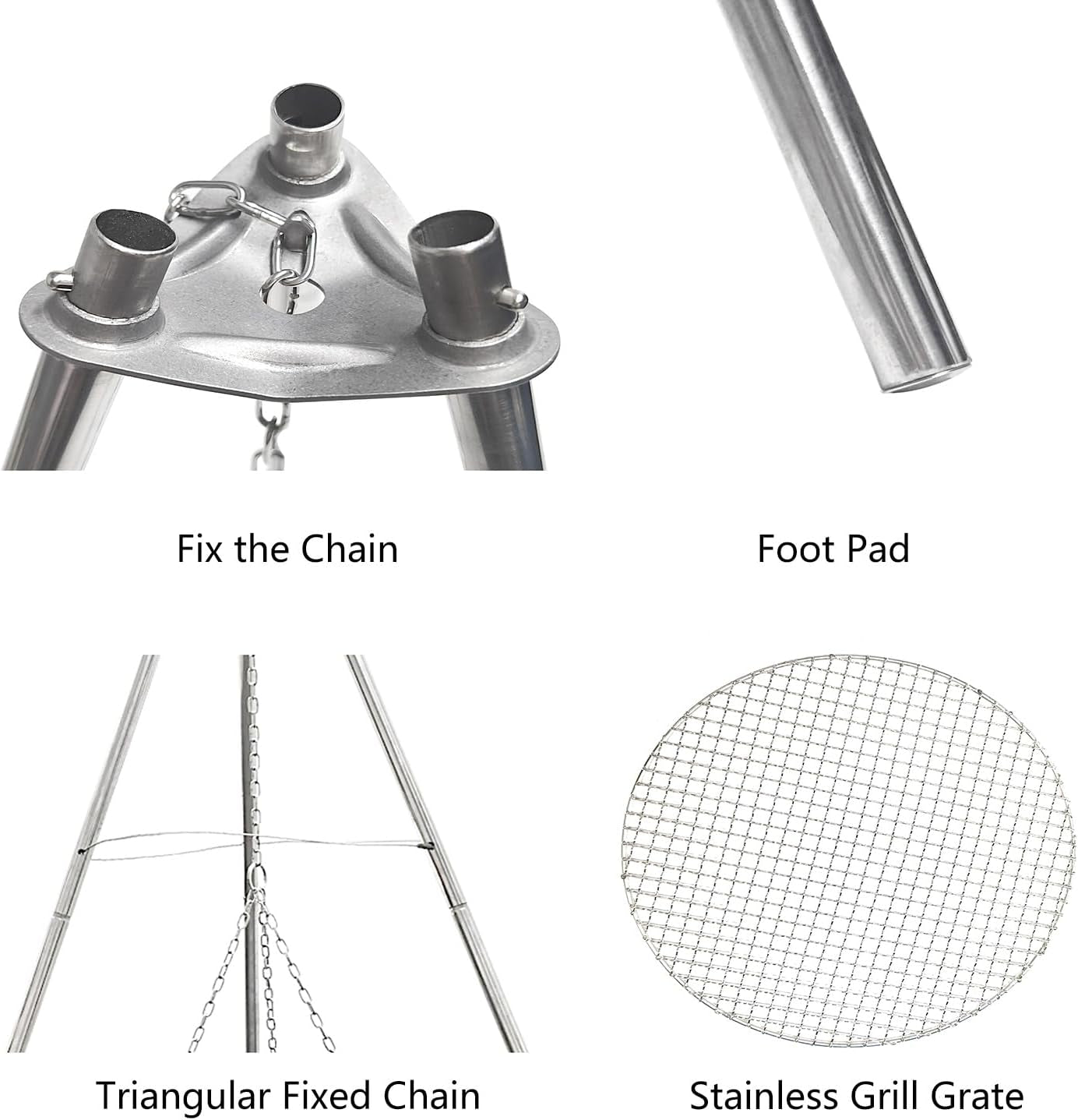 Camp Fire Tripod for Cooking, Stainless Steel Camping Fire Grill with Adjustable
