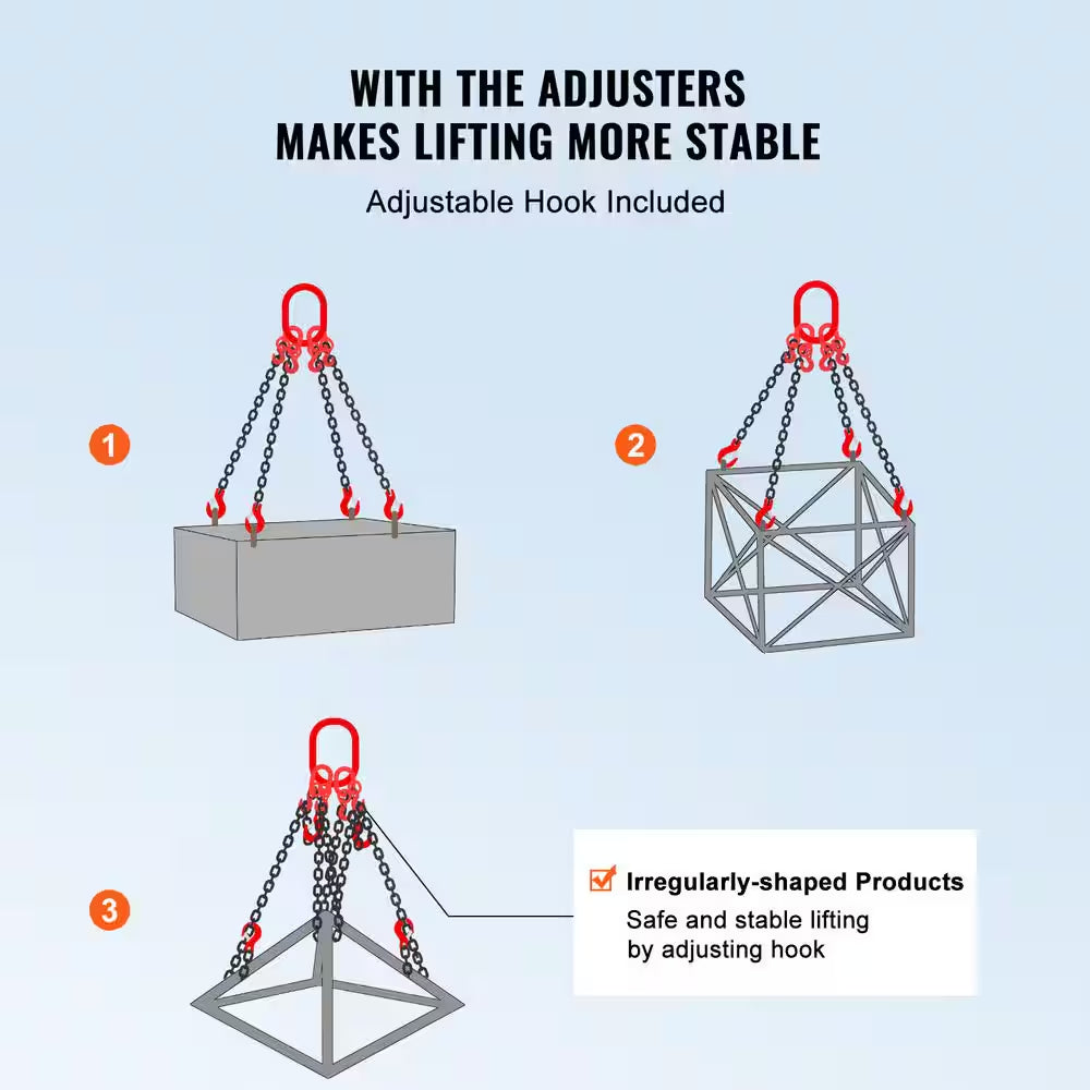 Chain Sling,1/4 In. X 5 Ft. Lifting Chains with Hooks,G80 Engine Chain Hoist Lifts, 6600 Lbs./3 Ton Lifting Sling Chains