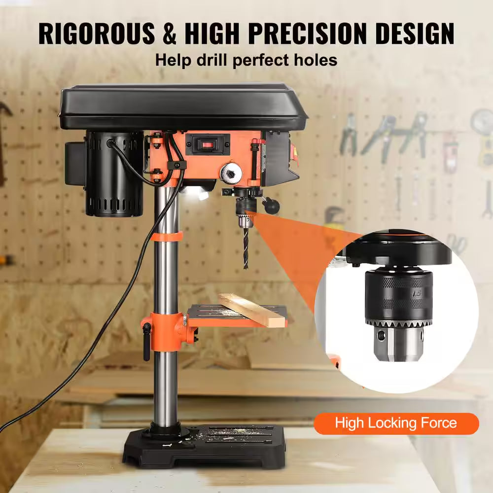 10 In. Benchtop Drill Press 3.2 Amp 5-Speed Cast Iron Bench Drill Press Tabletop Drilling Machine for Wood Metal