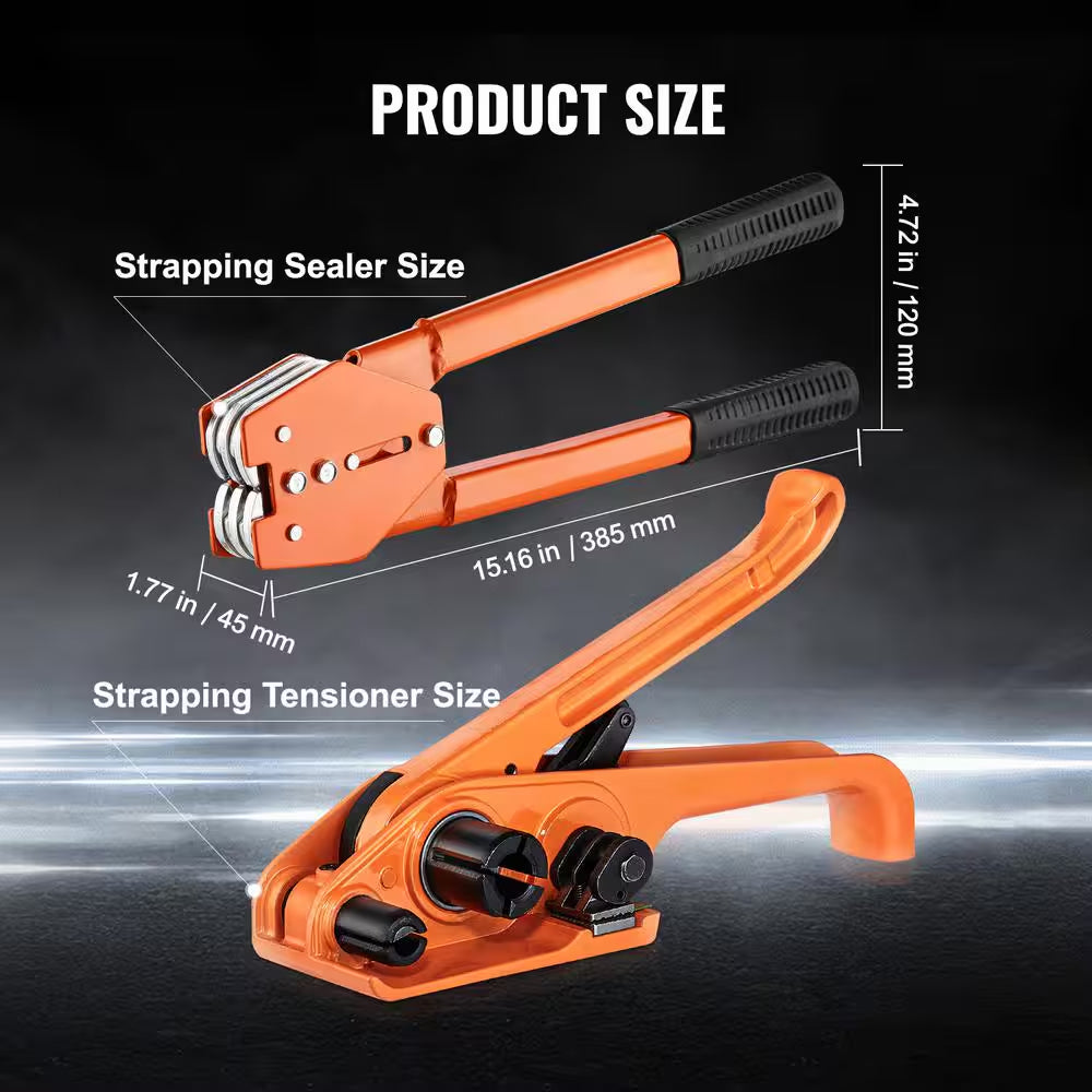 Packaging Strapping Banding Kit with Strapping Tensioner Tool, Banding Sealer Tool, 1000 Ft. PET Band, 300 Metal Seals