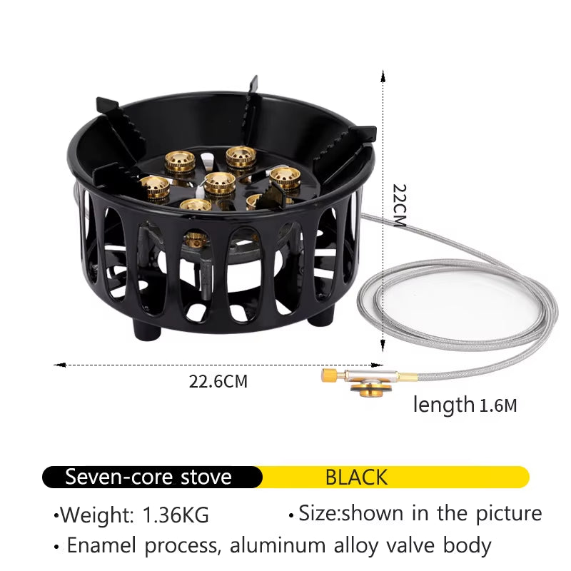 Outdoor Hiking Gas Stove 21000W 7-Core Strong Fire Power Camping Picnic BBQ Burner Portable Windproof Electronic Ignition Stoves