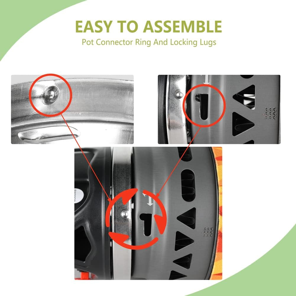 X2 Camping and Backpacking Stove Cooking System, Outdoor Portable Camp Gas Stoves Burner with 0.75L Pot & 0.25L Pan, Piezo Ignition, for Hiking, Fishing, Hunting, Black