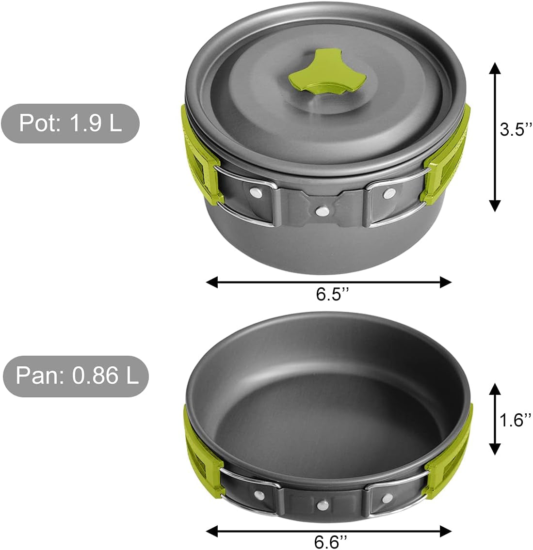 10Pcs Camping Cookware Mess Kit, Lightweight Pot Pan Kettle with 2 Cups, Fork Spoon Kit for Backpacking, Outdoor Camping Hiking and Picnic