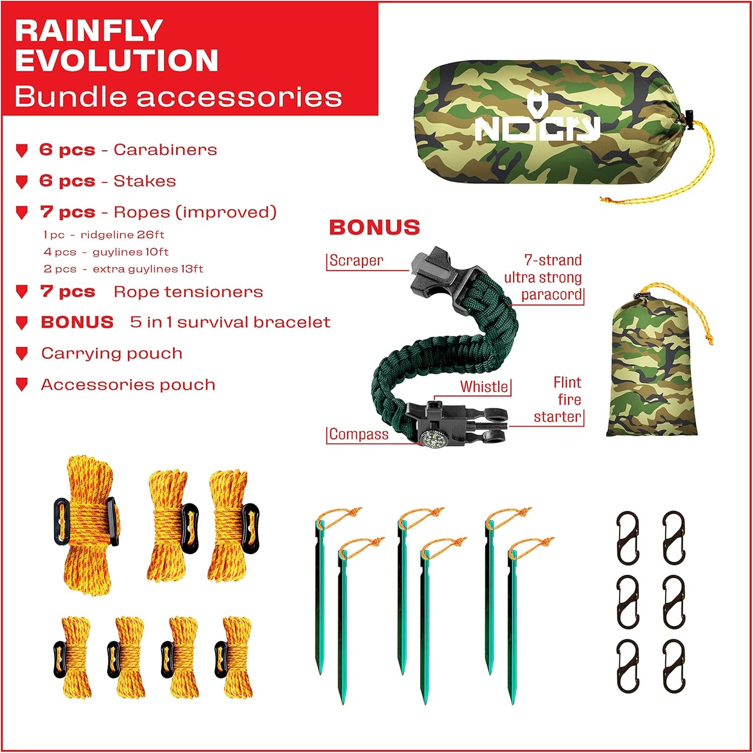 Rain Fly 10X10 Lightweight Survival Camping Tarp; 100% Waterproof; Makes a Great Backpacking Tarp or Hammock Shelter; Comes in Multiple Colors, Survival Bracelet Included; Camo