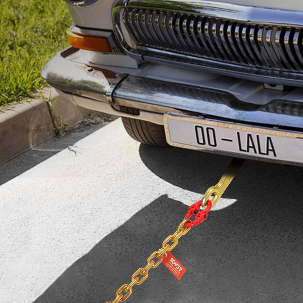 5/16 In. X 6 Ft. G80 Tow Chain 1 5 In. J Hook Long Shank RTJ and Grab Hooks Wrecker Tie