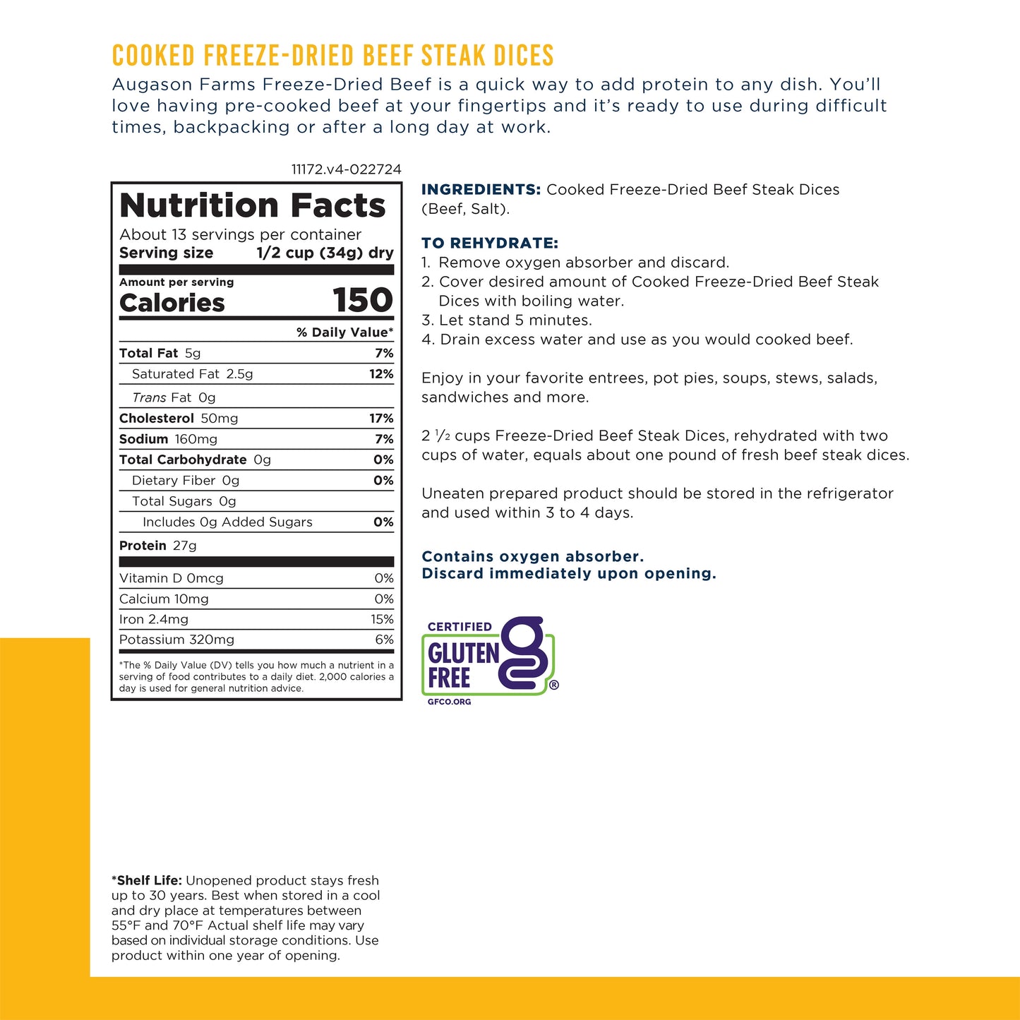 Freeze-Dried Beef Chunks No. 10 Can, 16 Oz