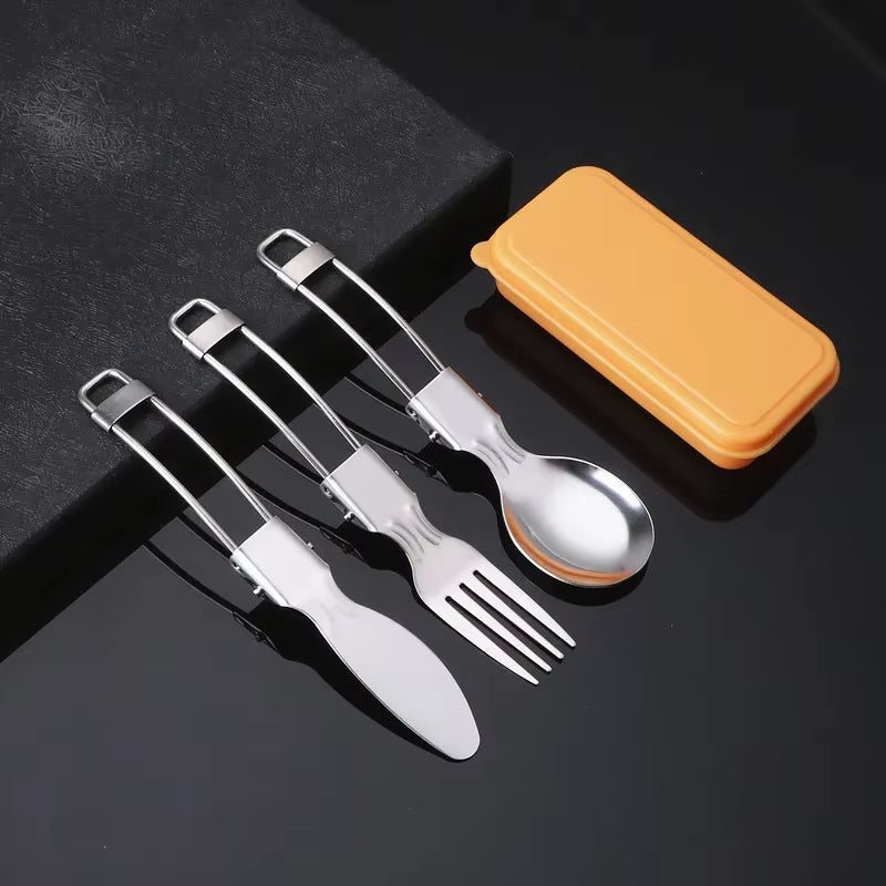 3PCS Mini Portable Outdoor Spoon Fork Tableware Camping Stainless Steel Cutlery Set for Hiking Outdoor Camping Cooking Supplies