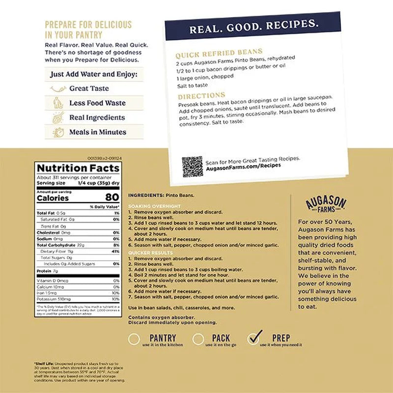 Pinto Beans, Emergency Food, 24 Lb Tub