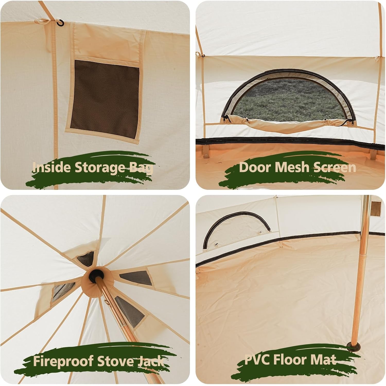 Canvas Bell Tent Luxury Yurt for Family Glamping, Waterproof Breathable Cotton, 4 Season with Removable Floor (Fire Water Repellent, 13.1Ft(4M))