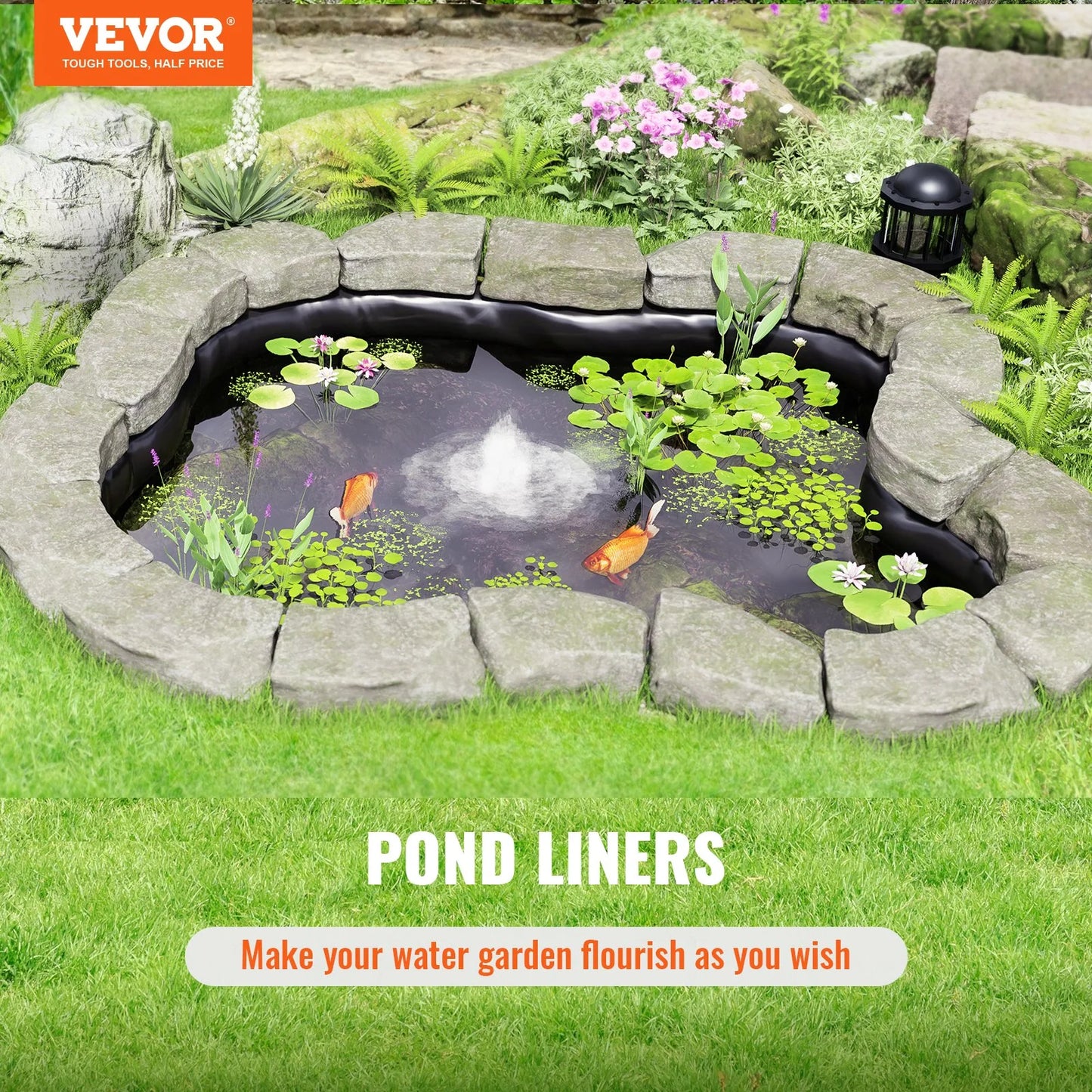 VEVOR Pond Liner, 10 X 13 Ft 20 Mil Thickness, Pliable LLDPE Material Pond Skins, Easy Cutting Underlayment for Fish or Koi Ponds, Water Features, Waterfall Base , Fountains, Water Gardens, Black
