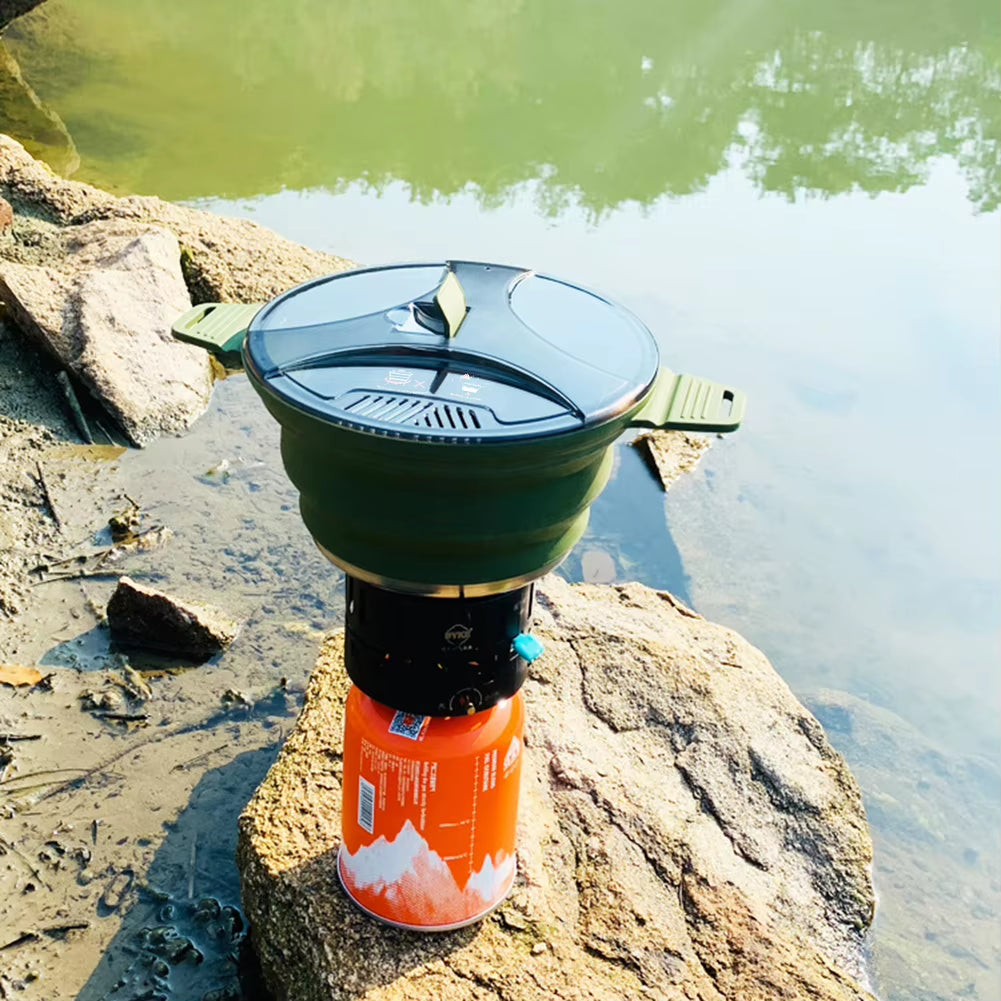 Foldable Portable Camping Cook Pot Saving Space Open Fire Coffee Pot Heat Resistant with Handle for Hiking Backpacking Tableware