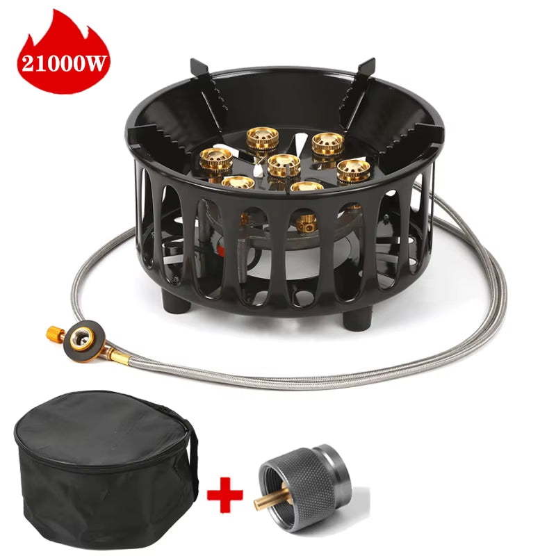 Outdoor Hiking Gas Stove 21000W 7-Core Strong Fire Power Camping Picnic BBQ Burner Portable Windproof Electronic Ignition Stoves
