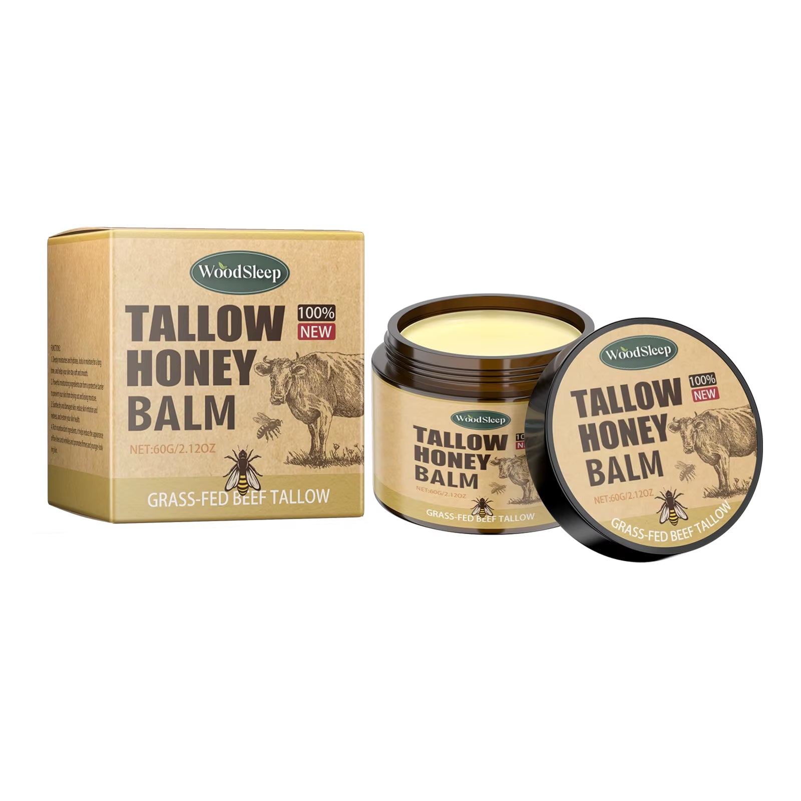 Beef Tallow Honey Balm Moisturizing Hydrating Face Cream Body Lotion Fades Fine Lines Tighten Soothen Brightening Facial Skin